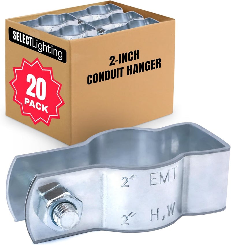 SELECT LIGHTING SELECT 20 Pack Lighting Conduit Hanger, 2 Inch Electrical Conduit Clamp with Carriage Bolt and Nut, Galvanized Conduit Clamps, Rigid Conduit Pipe Fittings for Mounting - Image 1